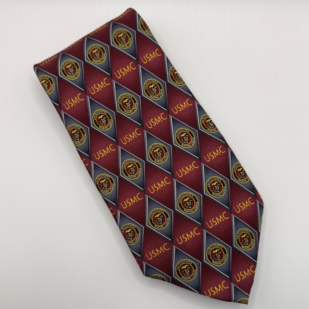 Eagle Neckwear USMC Silk Tie OS Burgundy Grey Diamond Military Patriotic Classic